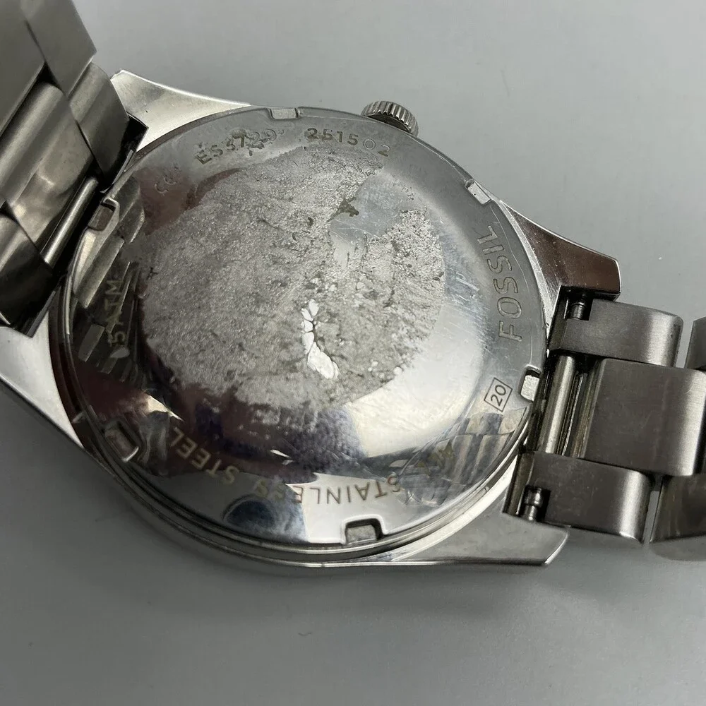 Fossil 2515 Mens Watch 39mm Orange Dial Silver Tone Date New Battery 6.75